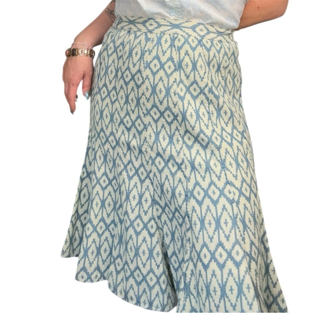Studio West Blue Denim Southwestern Aztec Print Women's Skirt Fit & Flare S
